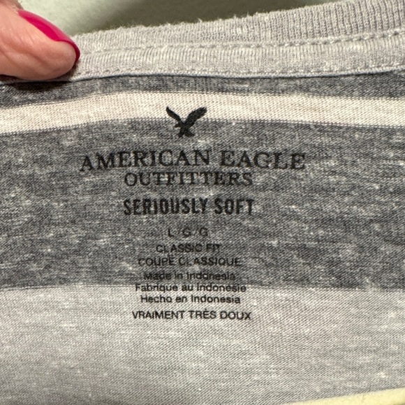 American Eagle Outfitters Gray and White Striped Long Sleeve Shirt - Picture 2 of 3